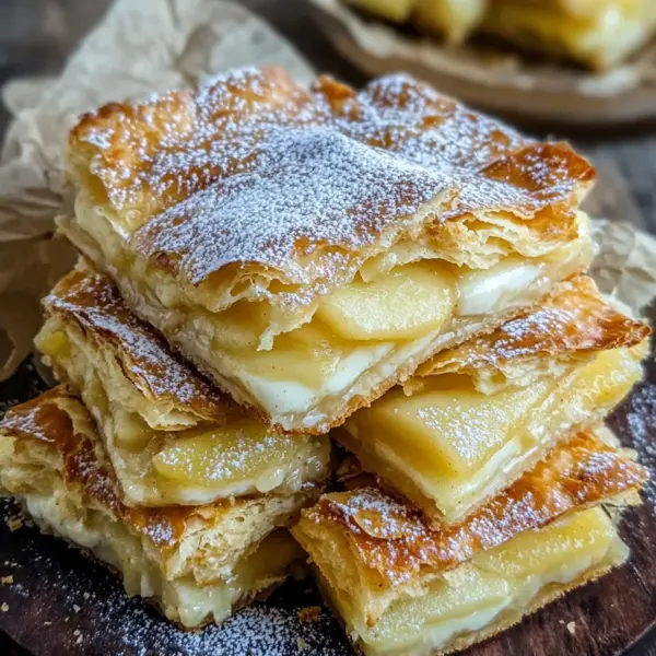 Blätterteigkuchen mit Puddingcreme und Apfel