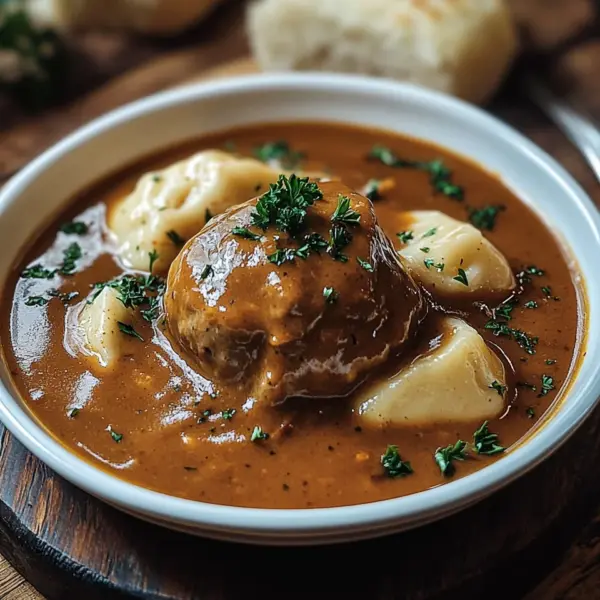 Butterzartes Rahmgulasch mit Serviettenknödel