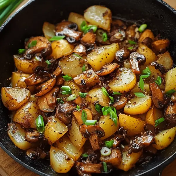 Champignon-Kartoffel-Pfanne mit Frühlingszwiebeln