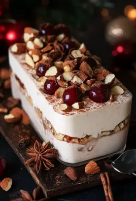 Cremiges Zimtparfait mit gebrannten Mandeln und Kirschen