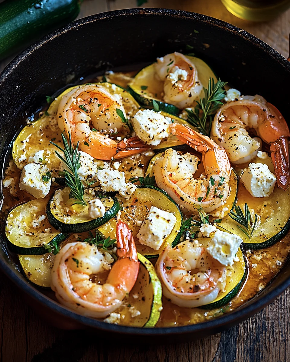 Garnelen Feta Pfanne mit Zucchini 21 Garnelen
