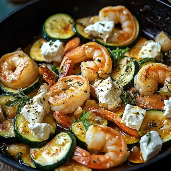 Garnelen Feta Pfanne mit Zucchini
