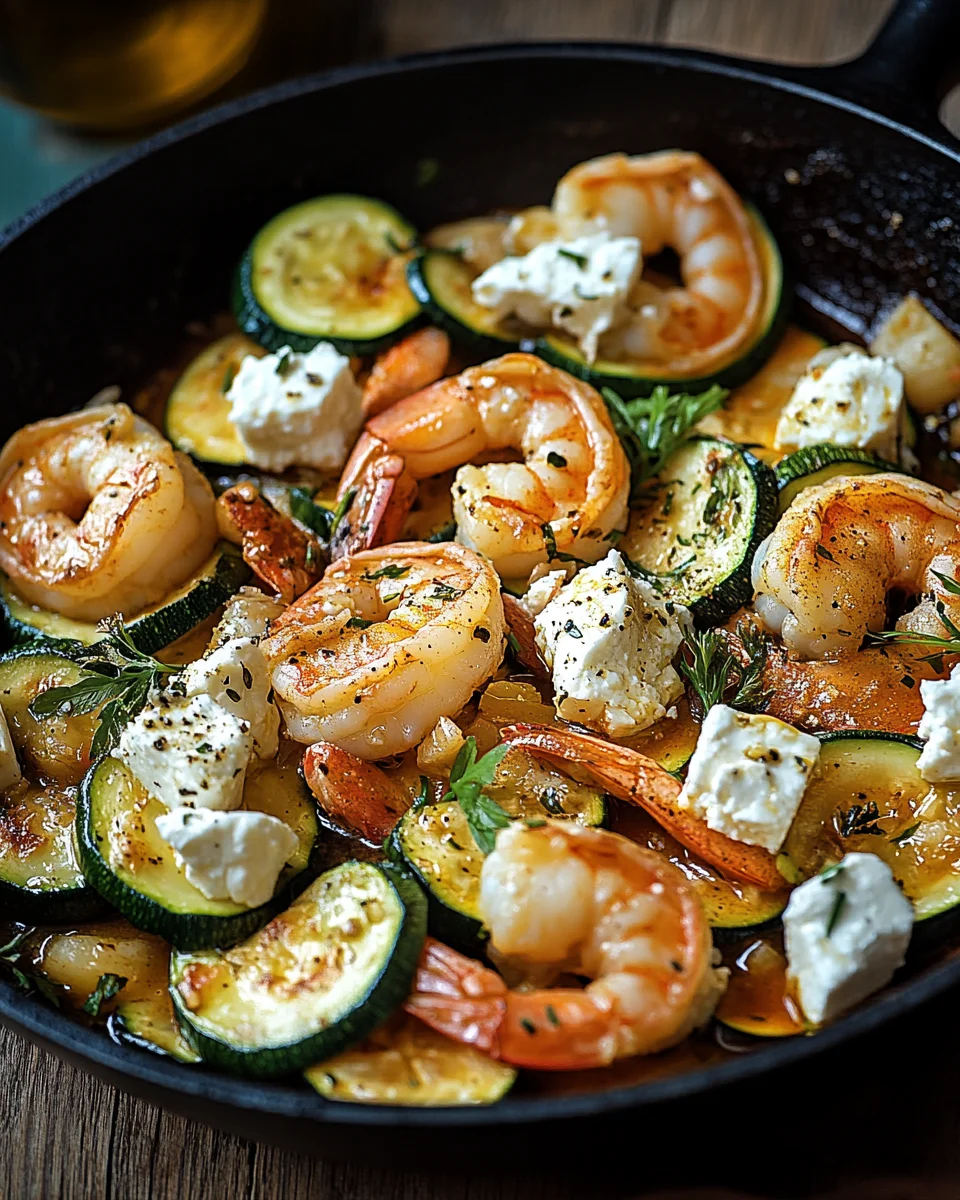 Garnelen Feta Pfanne mit Zucchini