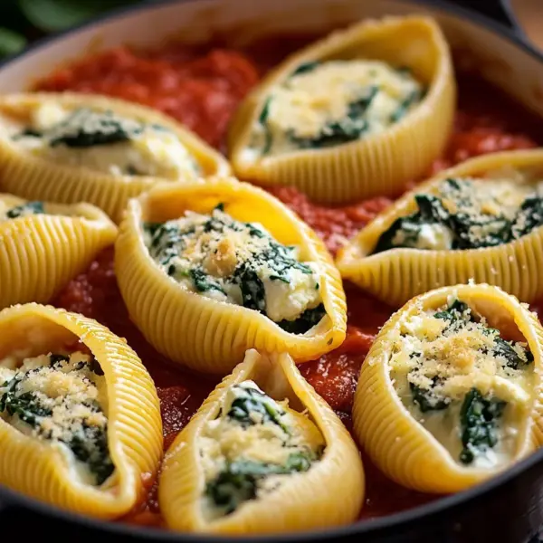 Gefüllte Muschelnudeln mit Ricotta und Spinat