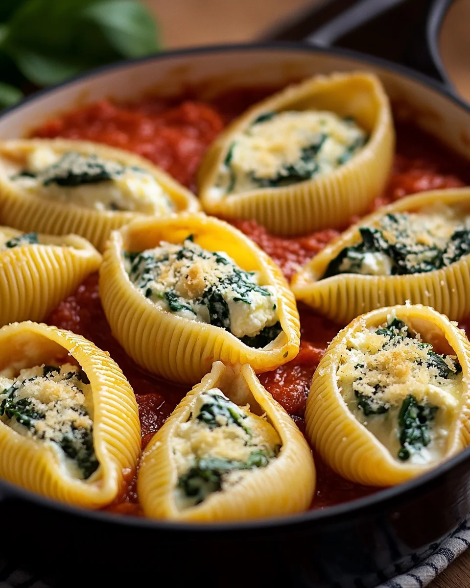 Gef&uuml;llte Muschelnudeln mit Ricotta und Spinat