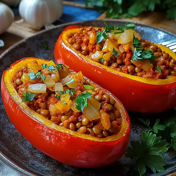 Gefüllte Spitzpaprika mit roten Linsen