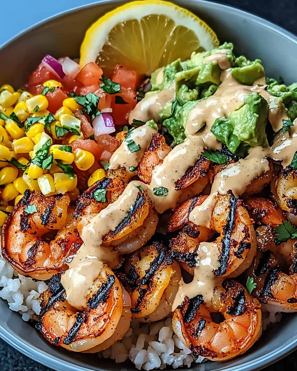 Gegrillte Garnelen Bowl mit Avocado Mais-Salsa & Cremiger Sauce 17 Gegrillte