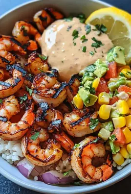 Gegrillte Garnelen Bowl mit Avocado Mais-Salsa & Cremiger Sauce 29 Gegrillte Garnelen Bowl mit Avocado Mais-Salsa & Cremiger Sauce