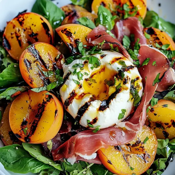 Gegrillter Nektarinen-Burrata-Prosciutto-Salat