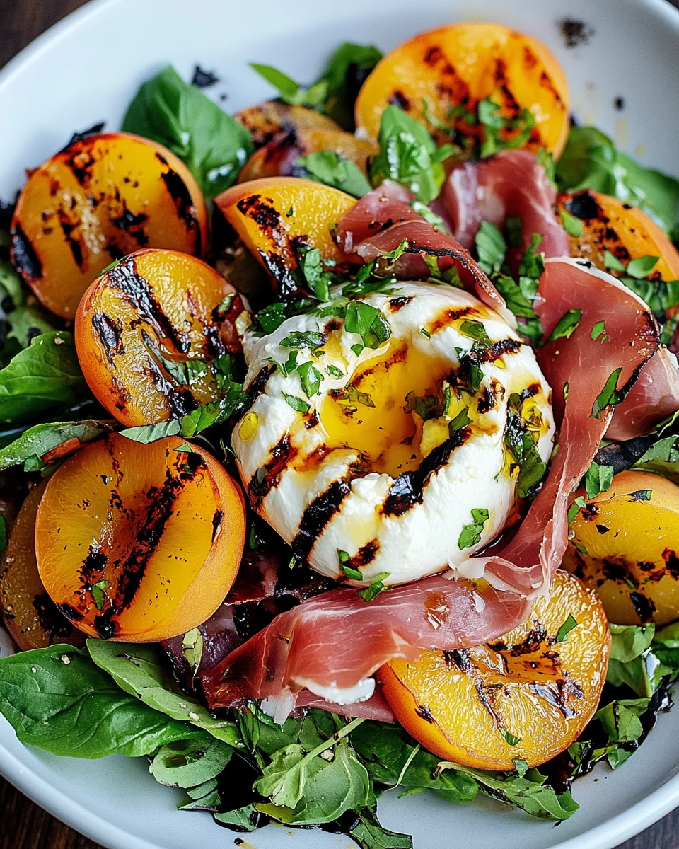 Gegrillter Nektarinen-Burrata-Prosciutto-Salat