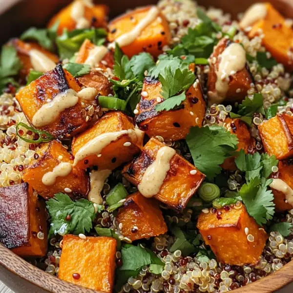 Gerösteter Süßkartoffel-Quinoa-Salat mit Sesam-Miso-Sauce