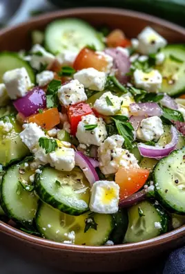 Gurkensalat mit Feta und Kichererbsen