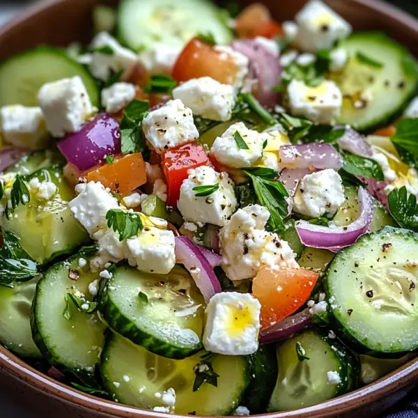 Gurkensalat mit Feta und Kichererbsen