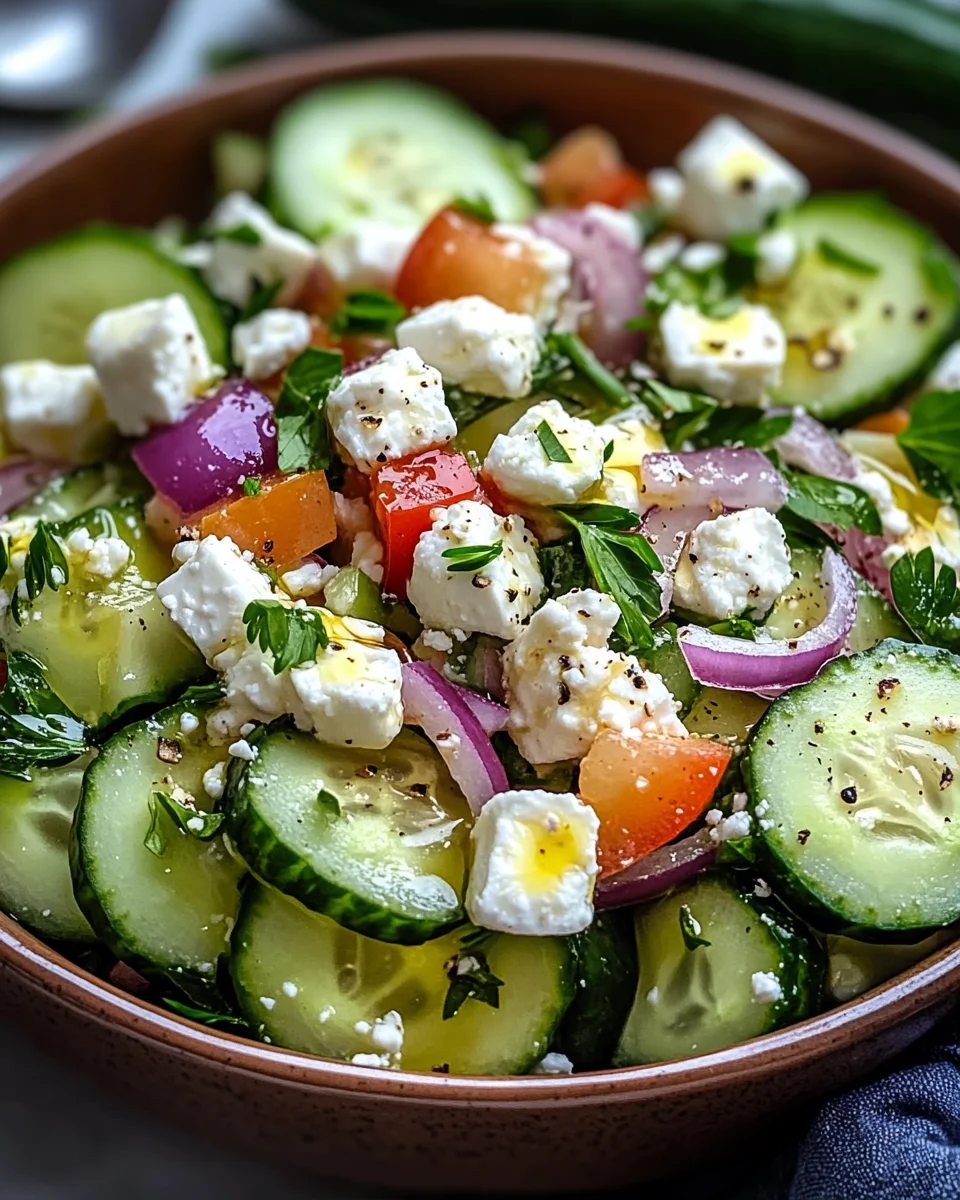 Gurkensalat mit Feta und Kichererbsen