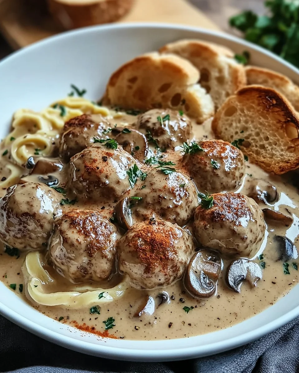 Hackbällchen in Champignon-Rahmsoße 28 Hackbällchen