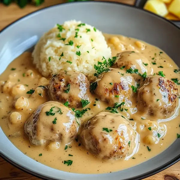 Hackbällchen in cremiger Sauce mit Kartoffelpüree
