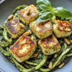 Halloumi mit Zucchini-Pesto-Nudeln