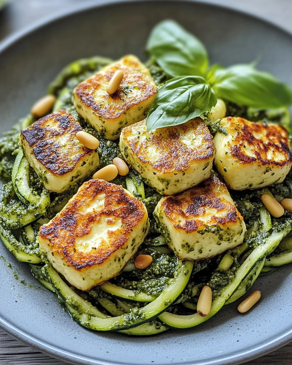 Halloumi mit Zucchini-Pesto-Nudeln