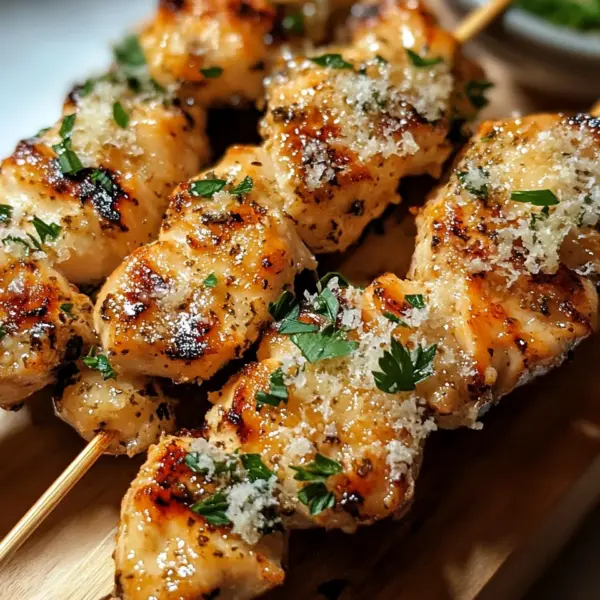 Knoblauch-Parmesan-Hähnchenspieße