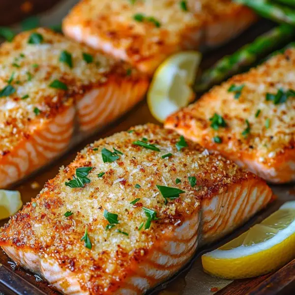 Krosse im Ofen gebackene Parmesan-Krustenlachsfilets