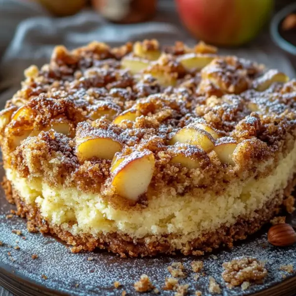 Marmorierter Apfel-Streuselkuchen mit Zimt und Nüssen