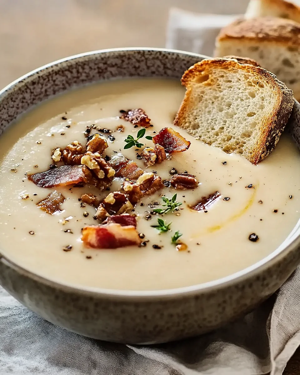 Maronensuppe mit karamellisierten Nüssen und Speck