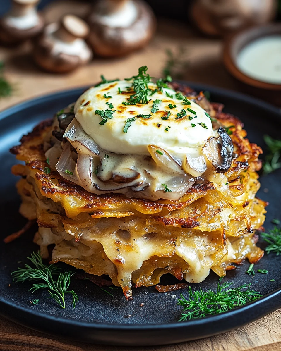 Mozzarella R&ouml;sti mit Zwiebel-Pilzrahmso&szlig;e