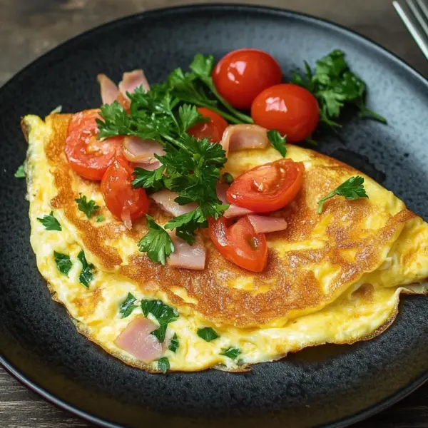 Omelette mit Schinken, Käse und Tomaten