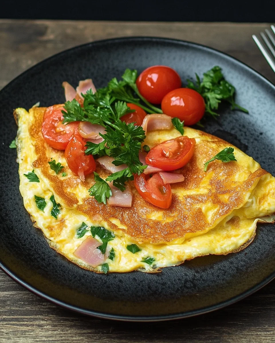 Omelette mit Schinken, Käse und Tomaten