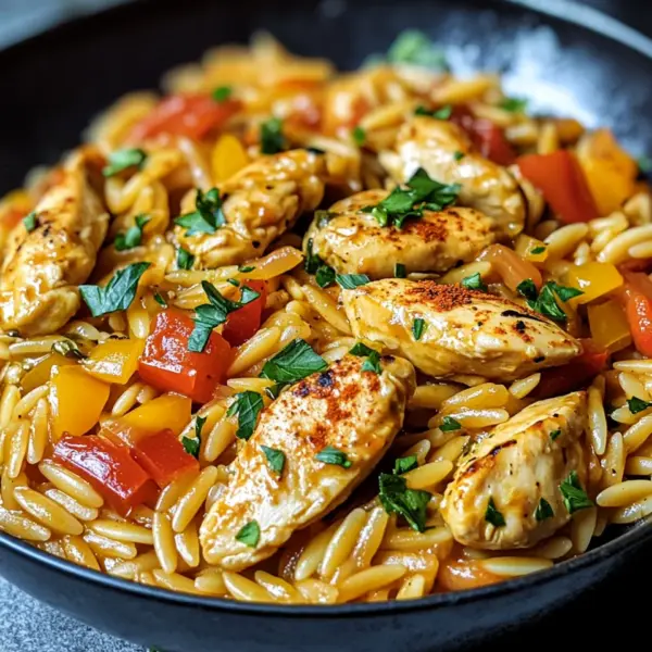 Orzo-Pfanne mit Paprikahuhn