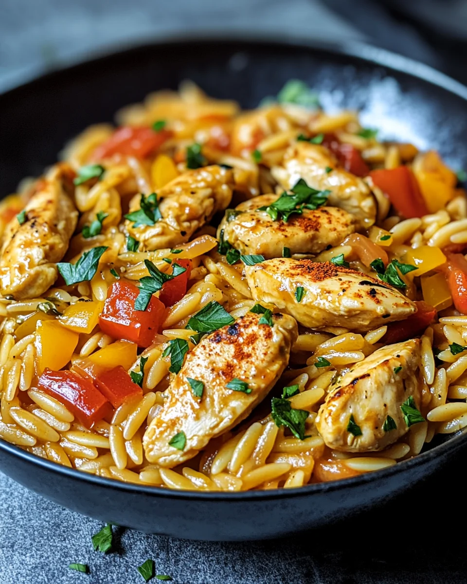 Orzo-Pfanne mit Paprikahuhn