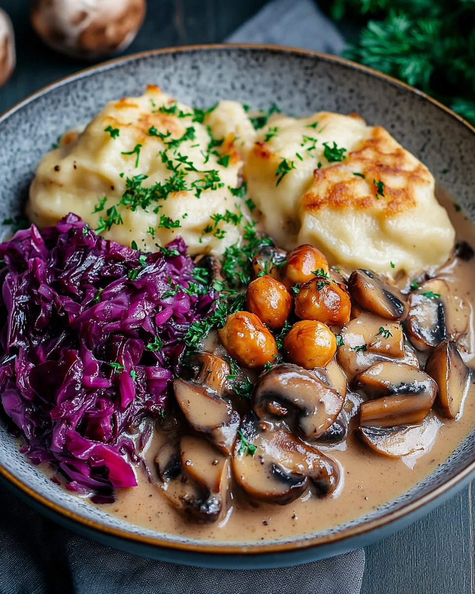Pilz-Maronen Ragout mit Ofenknödeln und Rotkraut 20 Pilz-Maronen