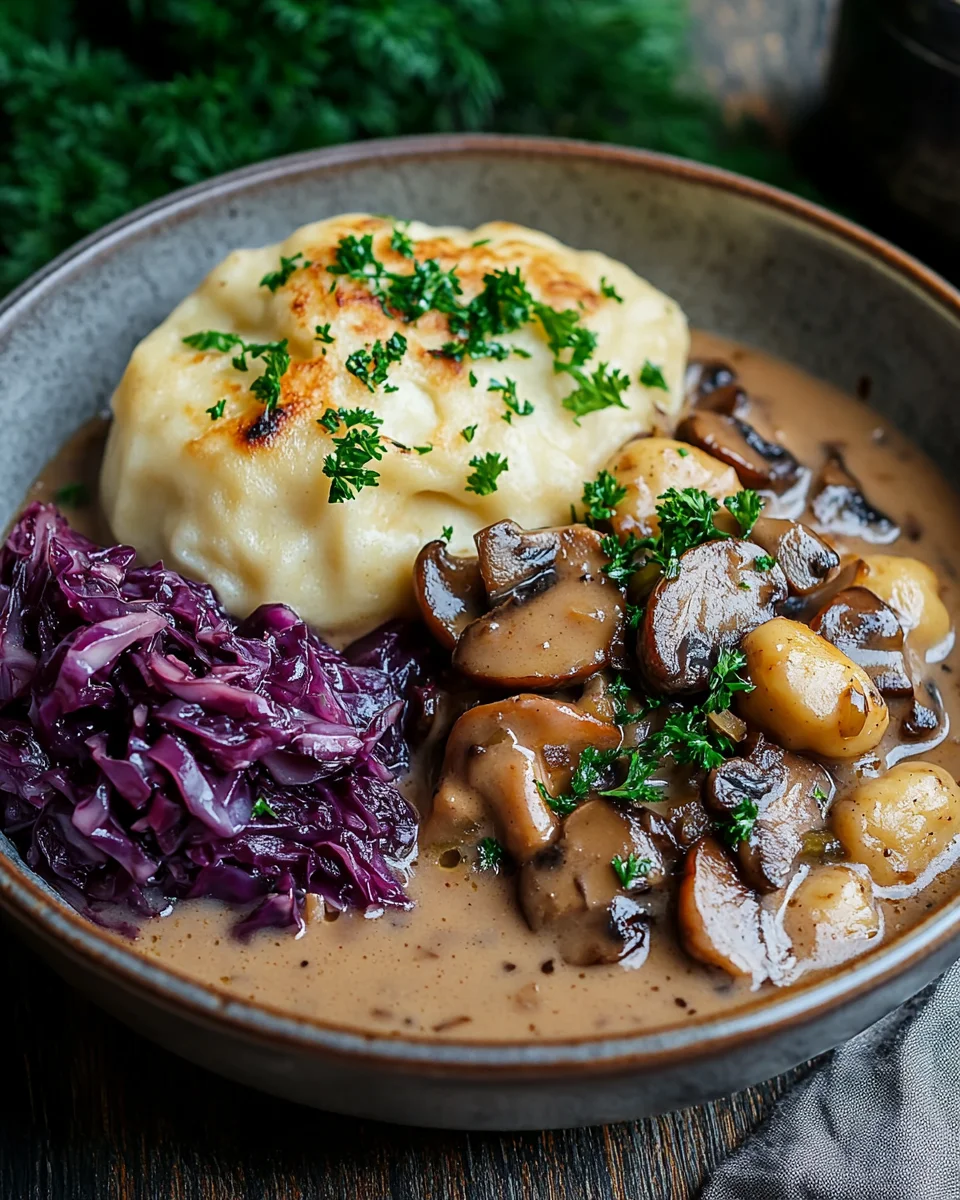 Pilz-Maronen Ragout mit Ofenknödeln und Rotkraut 22 Pilz-Maronen Ragout mit Ofenknödeln und Rotkraut