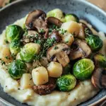 Pilzpfanne mit Rosenkohl und Kartoffelp&uuml;ree