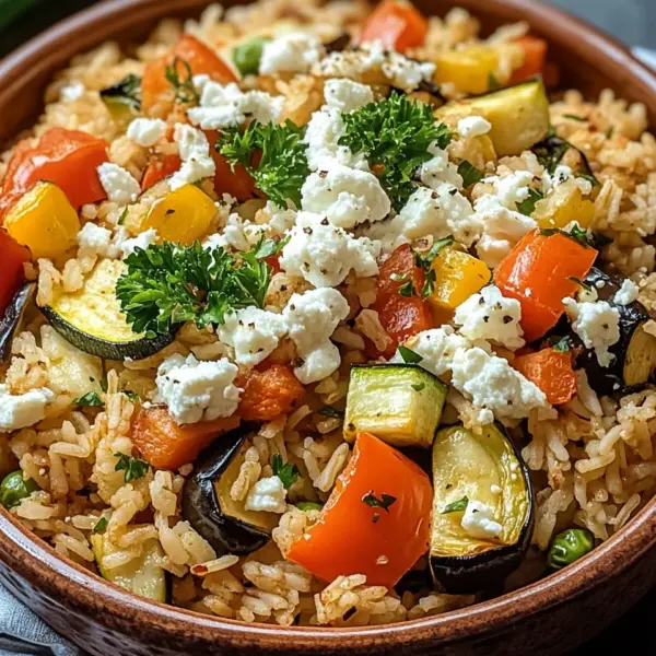 Reis aus dem Ofen mit Feta und Gemüse