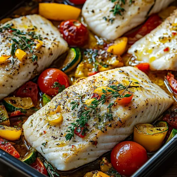 Rezept für mediterran gebackene Fischfilets mit Gemüse