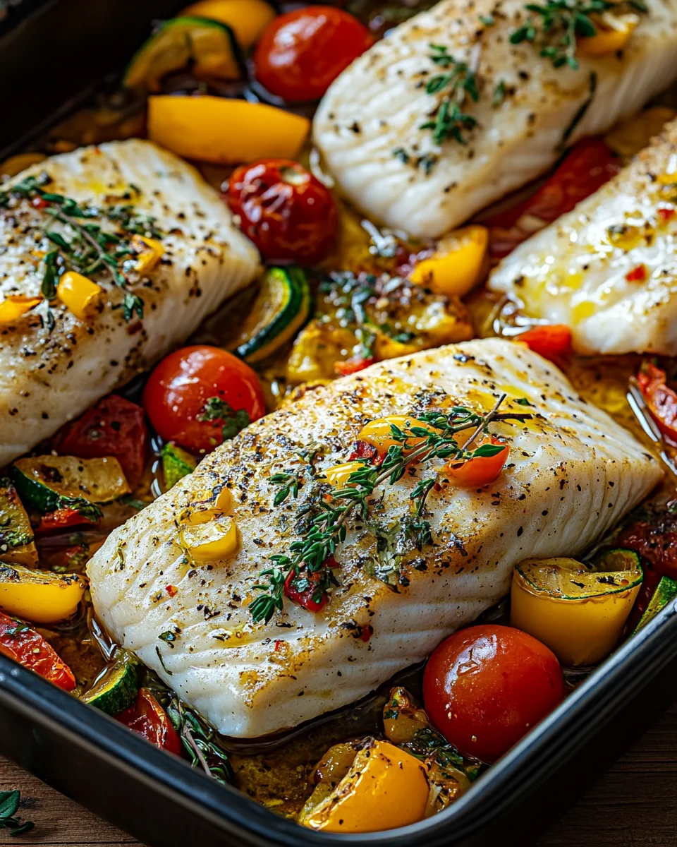 Rezept f&uuml;r mediterran gebackene Fischfilets mit Gem&uuml;se