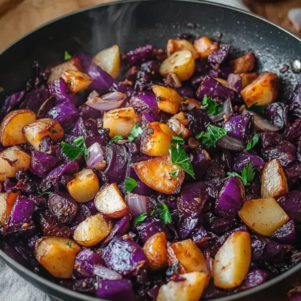 Rotkohl Pfanne mit Kartoffeln