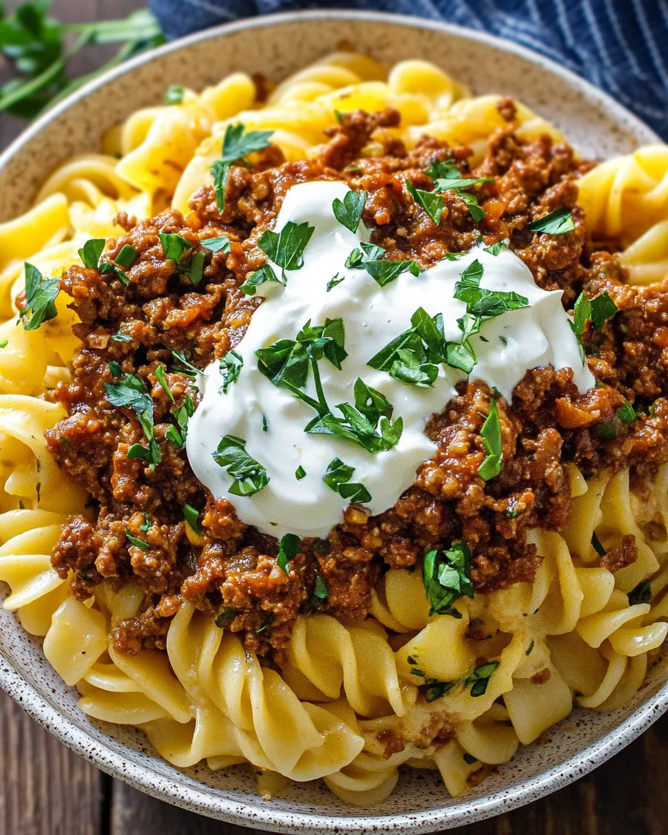 T&uuml;rkische Pasta mit Hackfleisch und Joghurt-Sauce