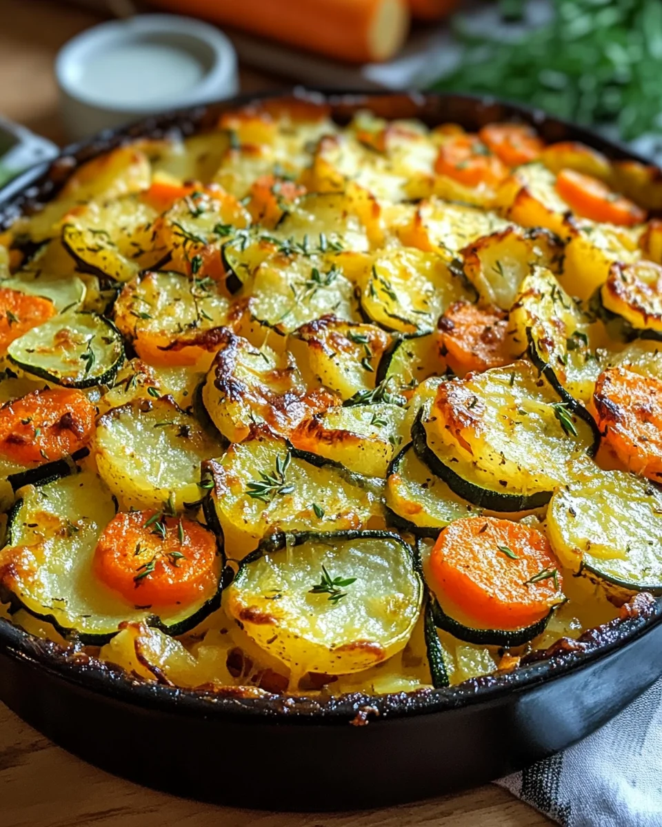 Homepage 2 Vegetarischer Kartoffelauflauf mit Zucchini, Karotten und Zwiebeln