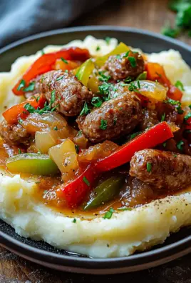 Cremige Wurst und Paprika auf Kartoffelpüree