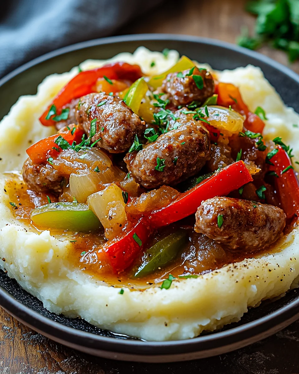 Cremige Wurst und Paprika auf Kartoffelp&uuml;ree
