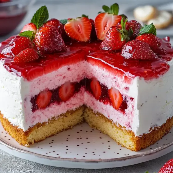 Erdbeertorte mit Biskuit und Quark