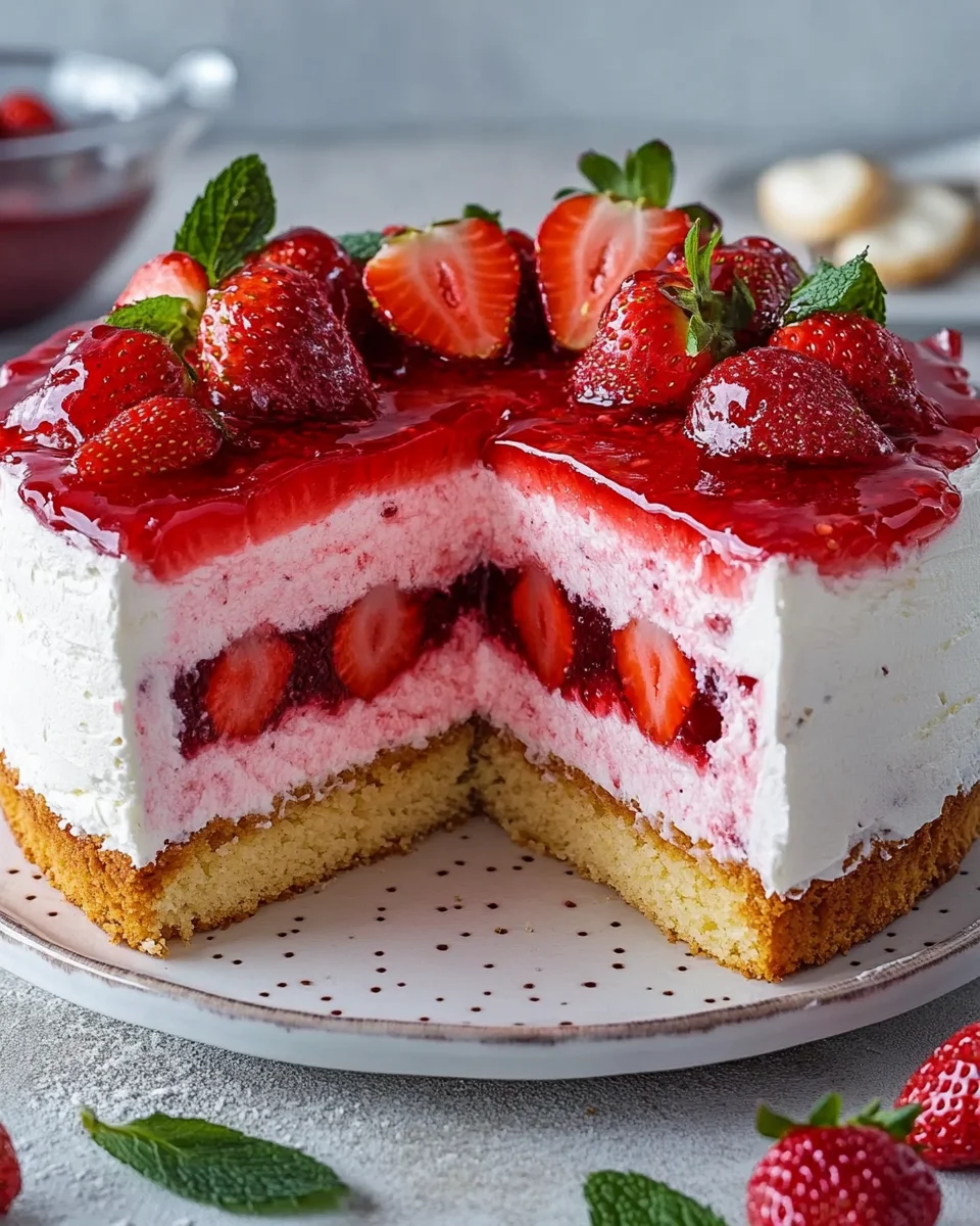 Erdbeertorte mit Biskuit und Quark