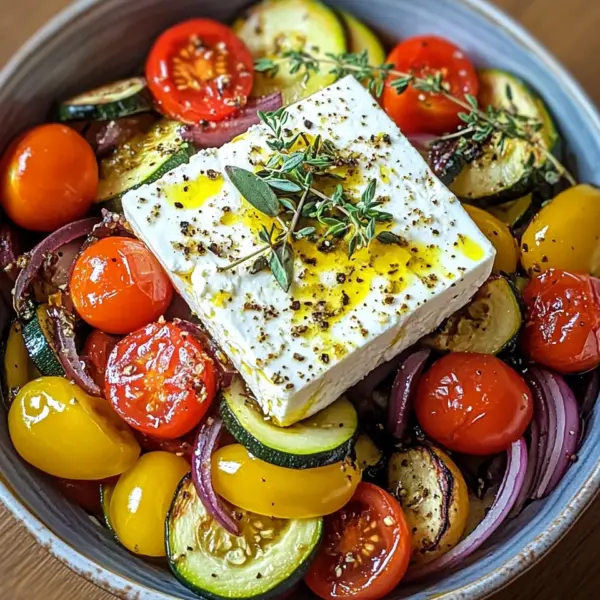 Gebackener Feta auf mediterranem Gemüse (Low Carb)