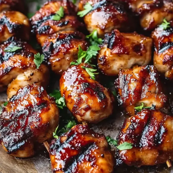 Gegrillte Honig-BBQ-Bacon-Hühnchen-Spieße einfach zubereiten