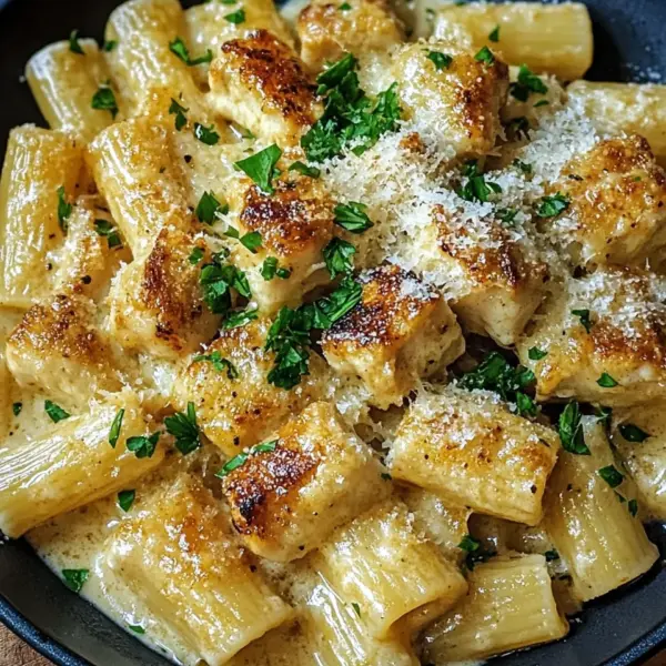 Knoblauchbutter-Hähnchen mit Rigatoni und Parmesan