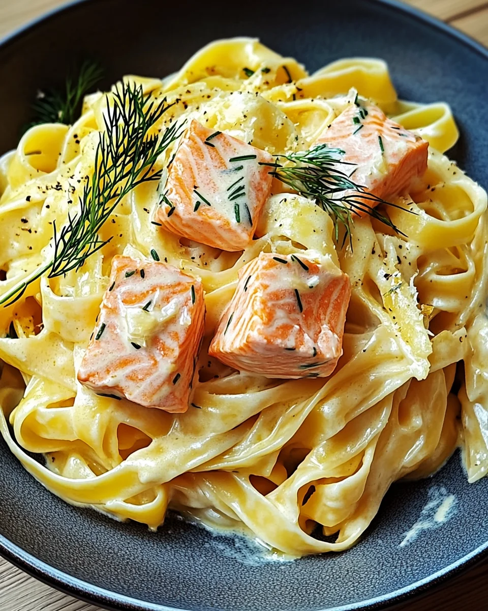 Lachs-Tagliatelle mit cremiger Zitronenso&szlig;e