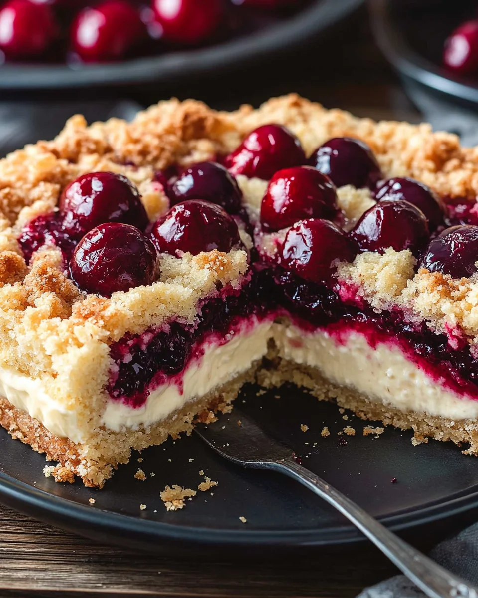 Saftiger Käsekuchen mit Kirschen und Streuseln 22 Saftiger
