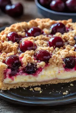 Saftiger Käsekuchen mit Kirschen und Streuseln